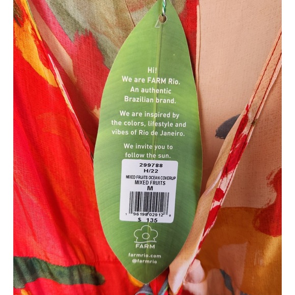 FARM Rio Cover Up Wrap Dress Women's Size M Multicolor Mixed Fruits Ocean Resort - Picture 10 of 16